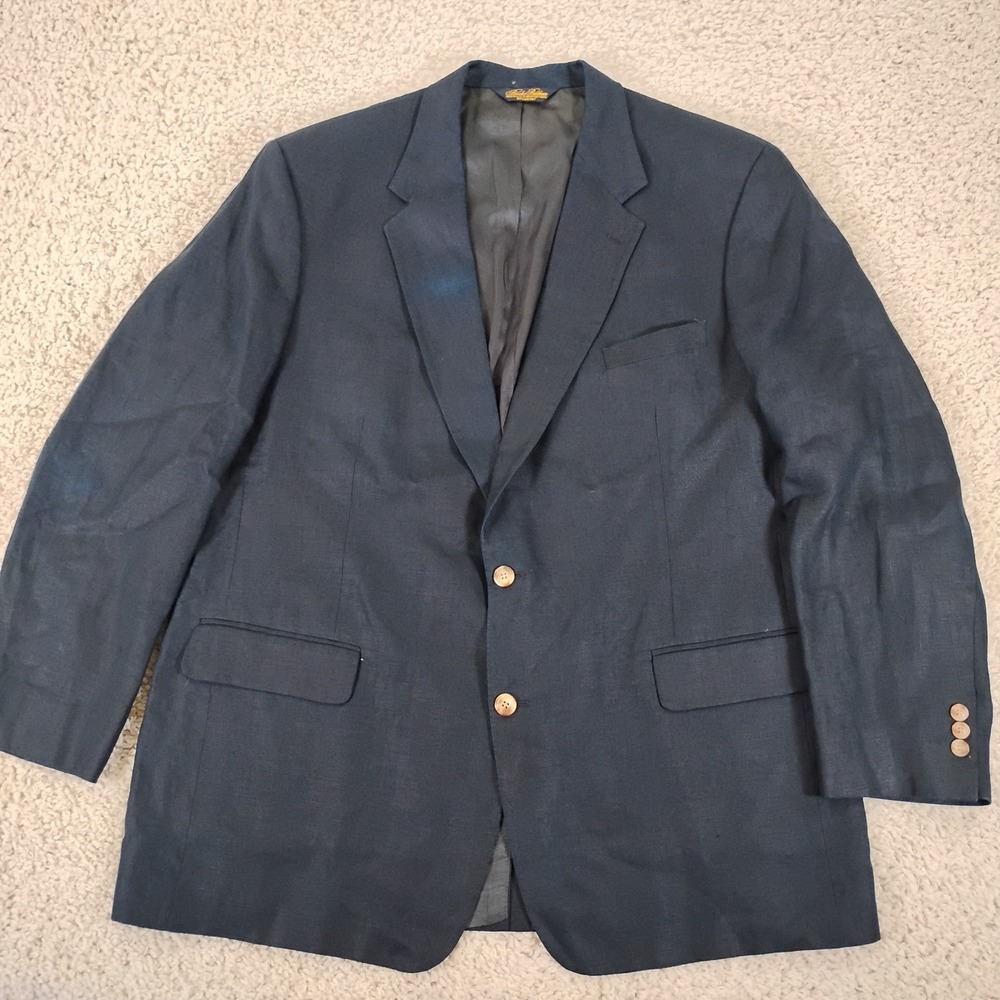 Brooks Brothers Jacket Mens 48 Blue 100% Linen Blazer Coat Designer Usa Made 90s